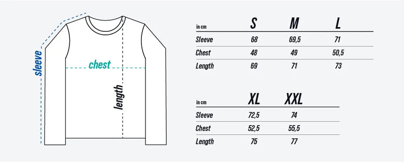 Abstract Long Sleeve Baselayer size chart