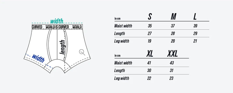TEQERS™ 2-Pack Boxers size chart