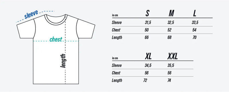 TEQERS™ Flag Tee size chart