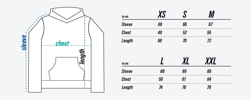 MIAMI Hoodie size chart
