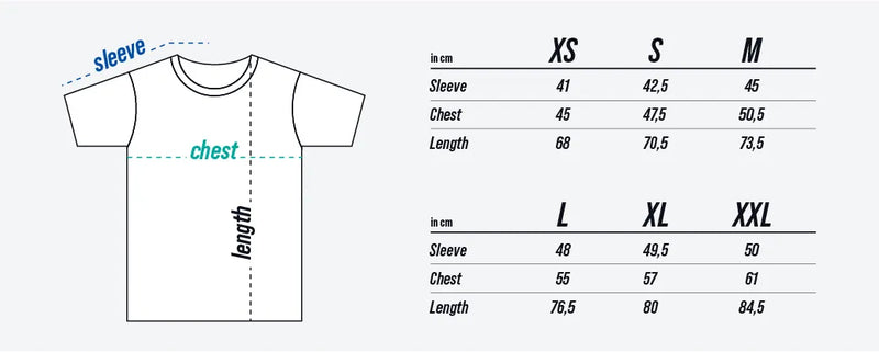 TEQERS™ ECO Logo Tee size chart
