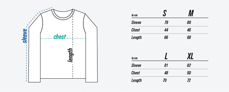 TEQERS™ Long Sleeve Top size chart