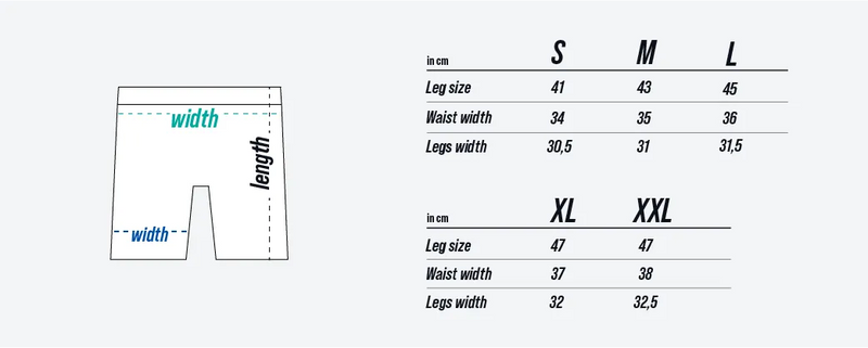 TEQERS™ Swim Shorts size chart