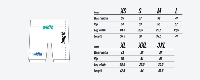 TEQBALL™ Double Layered Training Shorts size chart